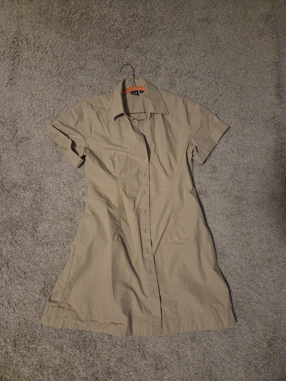 Gap Short-Sleeve Button-Front Shirt Dress in Beige